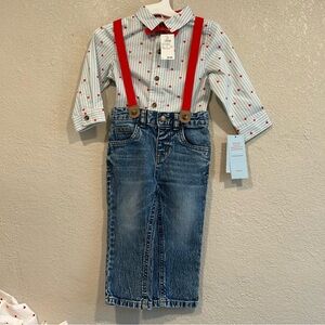 NWT Cat & Jack Boys Heart Printed Suspender Top & Bottom Set